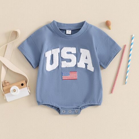 Ayalinggo 4th of July Baby Girl Boy Romper newborn Summer Clothes Embroidery USA american flag Short Sleeve independent day in Kuwait