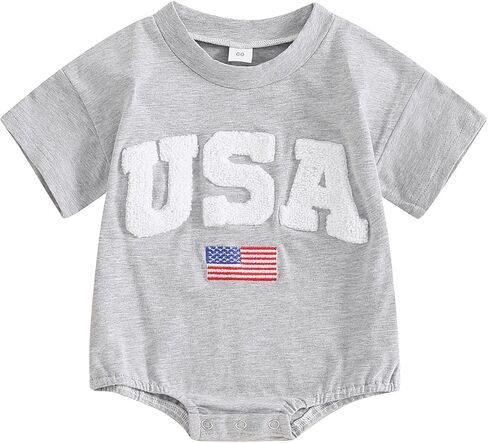 Ayalinggo 4th of July Baby Girl Boy Romper newborn Summer Clothes Embroidery USA american flag Short Sleeve independent day in Kuwait