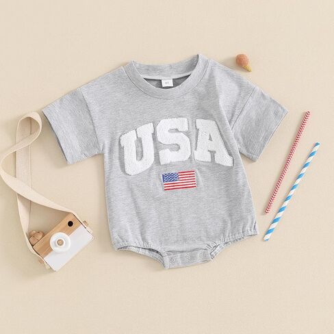 Ayalinggo 4th of July Baby Girl Boy Romper newborn Summer Clothes Embroidery USA american flag Short Sleeve independent day in Kuwait