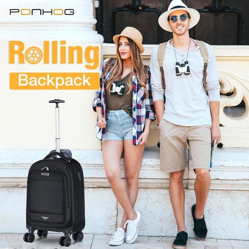 حقيبة ظهر متدحرجة - حقيبة ظهر للكمبيوتر المحمول مقاس 17 بوصة مع عجلات معتمدة للسفر وحقائب ظهر من النايلون 1680D قابلة للإزالة للرجال والنساء مناسبة للسفر والعمل والكلية التجارية in Kuwait
