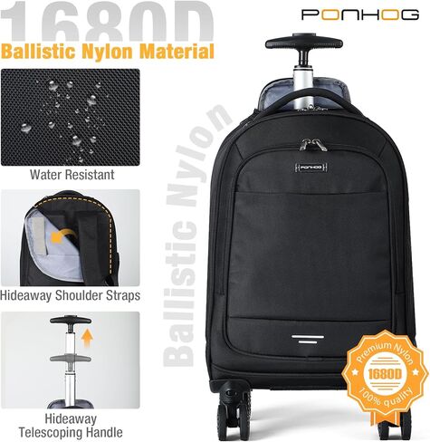 حقيبة ظهر متدحرجة - حقيبة ظهر للكمبيوتر المحمول مقاس 17 بوصة مع عجلات معتمدة للسفر وحقائب ظهر من النايلون 1680D قابلة للإزالة للرجال والنساء مناسبة للسفر والعمل والكلية التجارية in Kuwait