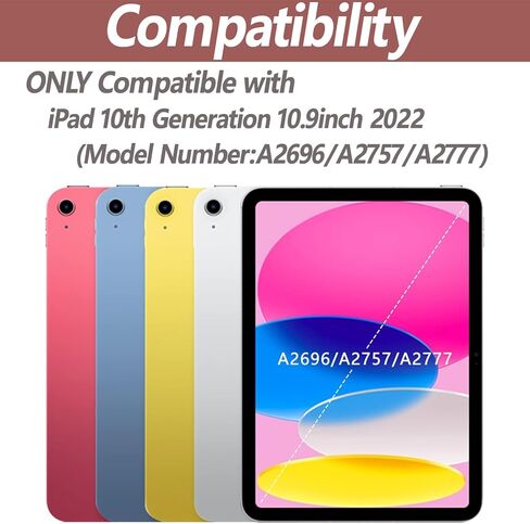 حافظة آيباد الجيل العاشر مع لوحة مفاتيح 2022 مقاس 10.9 بوصة - 7 ألوان بإضاءة خلفية، لوحة مفاتيح بلوتوث لاسلكية قابلة للفصل - غطاء فوليو ذكي مع حامل أقلام - حافظة لوحة مفاتيح آيباد الجيل العاشر، ذهبي وردي in Kuwait