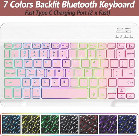 حافظة آيباد الجيل العاشر مع لوحة مفاتيح 2022 مقاس 10.9 بوصة - 7 ألوان بإضاءة خلفية، لوحة مفاتيح بلوتوث لاسلكية قابلة للفصل - غطاء فوليو ذكي مع حامل أقلام - حافظة لوحة مفاتيح آيباد الجيل العاشر، ذهبي وردي in Kuwait