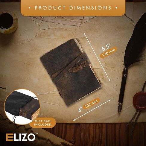 Vintage Leather Journal Notebook Antique Vintage Paper - Handmade Leather Bound Journal for Men Women Deckled Edge Paper Writing Drawing – Small Book of Shadows Brown Pocket Journal Diary Travel ELIZO in Saudi Arabia