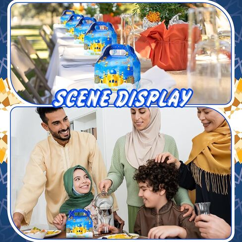 Eersida 30 عبوة من صناديق هدايا رمضان عيد مبارك مع مقبض وشريط كبير عيد مبارك نجمة القمر وقلعة فانوس العيد وصناديق تغليف هدايا عيد الميلاد لحفلة رمضان المسلمة (أسود، قمر) in Saudi Arabia