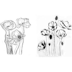 Arbuya 2pcs/Lot Flowers Blooming Poppies Flowers Clear Stamp for Decorative Carding Making Scrapbooking Tools