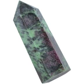 Natural Green Epidote with Ruby Stone Point Wands - Healing Crystal 6 Faceted Prism Reiki Chakra Meditation Obelisk Tower Gift - One 2" Wand