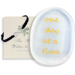 One Day at a Time Healing Crystal Worry Stone & Stress and Anxiety Relief Mobius Bracelet, Inspiring Friend Gifts for Women, Get Well Soon Surgery, Christmas Gifts