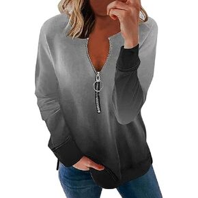 CERYIWER Women Half Quarter Zip Pullover Long Sleeve Shirts V Neck Fall Casual Graphic Sweatshirts Tops