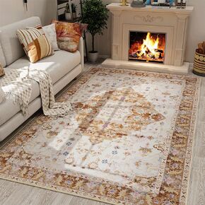 LOCHAS Super Soft Area Rug 4x6, Washable Living Room Rug, Non Slip Rug for Bedroom Livingroom Dining Room, Low Pile Vintage Floral Print Accent Carpets for Office Home Floor Carpet, Grey