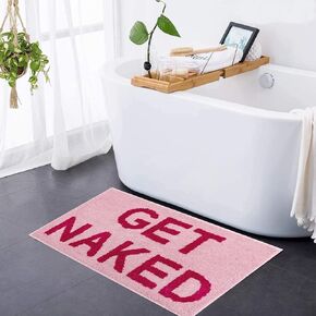 Get Naked Bath Mat - Non-Slip, Super Absorbent, Funny Bathroom Rug, Machine-Washable, Cotton & Microfiber, 32"x20" (Colorful Black)