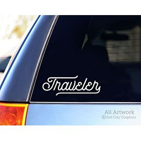 Traveler Decal - Travel Sticker - Roam Wander Gift Script - Vinyl Water Bottle Sticker Laptop Decal (4 inches Wide, Black)