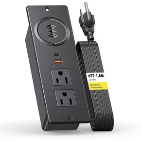Kungfuking Recessed Power Strip with 20W USB C, ETL Listed Flush Mount Desk Outlet 10W Wireless Charging Station with 2 Outlets & 2 USB Ports, Furniture Outlet for Nightstand/End Table/Side Table
