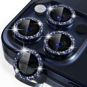 Misea Compatible for iPhone 16 Pro/iPhone 16 Pro Max Camera Lens Protector Bling, 9H Tempered Glass Camera Cover Screen Protector Metal Individual Ring Protector Decoration, Desert Titanium Glitter