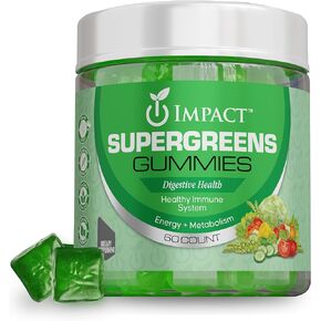 IMPACT Supergreens Fiber Gummies - Sugar Free - Non-GMO, Vegetarian Essential Vitamins & Minerals - 60 Count Healthy Greens Supplement