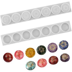 2PCS 7 Chakras Stone Epoxy Resin Mold Symbol Rune Letter Epoxy Mold DIY Word Silicone Candle Casting Craft Molds for Jewelry Making Wall Hanger Ornament Home Decoration