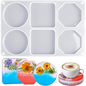 6-Cavity Resin Coaster Molds,Deep Silicone Coaster Molds for Epoxy Resin Casting, Large Round Square Octagon Shape Coaster Molds for Resin Casting DIY Coasters Art Craft Cup Mats Gifts
