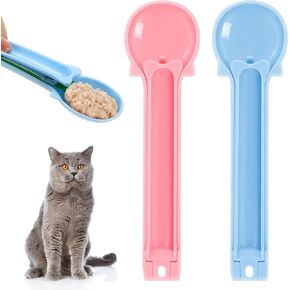 2 Pieces Cat Strip Squeeze Spoon for Puree and Bisque Delectables Lickable Wet Cat Treat Dispenser Sliding Cat Happy Spoon Liquid Snack Dispenser Cat Feeder PET Feeding Food Storage, Pink Blue