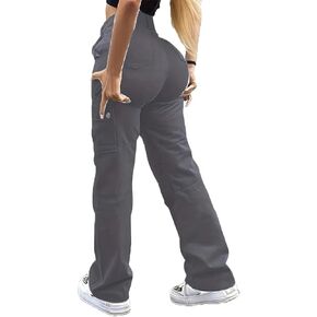 Women's Cargo Pants Jeans High Waisted Baggy Y2K Stretchy Wide Leg Straight Casual Pants Streetwear with 6 Pockets