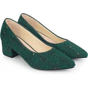 Allegra K Women's Pointy Toe Tweed Plaid Knitted Printed Chunky Heels Pumps