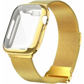 Geoumy Metal Magnetic Bands Compatible for Apple Watch Band 40mm with Case, Stainless Steel Milanese Mesh Loop Replacement Strap Compatible with iWatch Series 8/7/6/5/4/3/2/1 SE Women Men,Silver