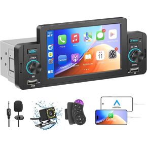 5 Inch Single Din Car Stereo with Apple Carplay/Android Auto,Single Din Carplay Touchscreen Car Stereo with Mirror Link Support Backup Camera/Bluetooth Handsfree/FM/AUX/TF/USB/EQ in Kuwait