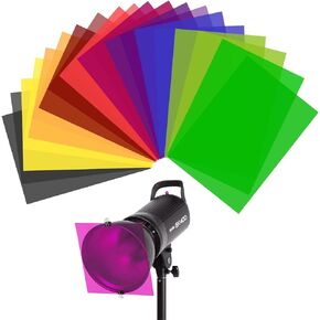 20 Pack Color Correction Gel Light Filter, Transparent Colour Filter Film, Colored Transparency Sheets, Color Correction, Film for Lamp, Headlight, Photo Studio Strobe, LED, Headlight Film