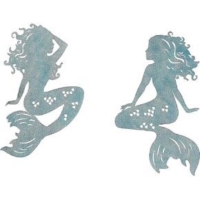 2 Pack Metal Mermaid Wall Decor Sculpture, Nautical Blue