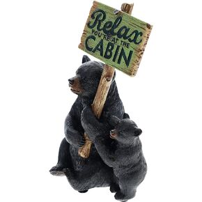 Deleon Collection Whimsical Black Bear and Cub Figurine - Relax You're at The Cabin,Rustic Lodge Decor
