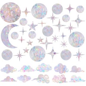 44 Pcs Window Clings Circles Stars Clouds Anti Collision Window Stickers Sun Catcher Stickers for Bird Strikes