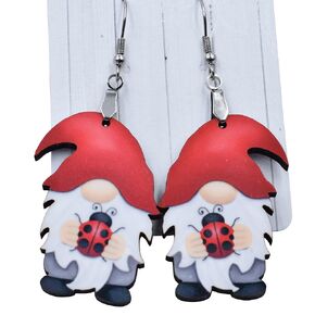 Red Lady Bug Gnome Earrings - Summer Gnome Earrings