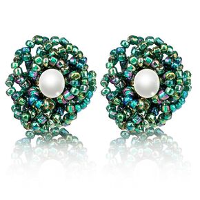 ELEXIS Green Flower Stud Earrings For Women Trendy Hypoallergenic Unique Handmade Floral Wire Wrapngs EarringsFor Girls Boho Engaged Bridesmaid Vintage Jewelry Gift For Single Mom