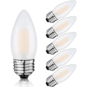 E26 Candelabra Light Bulbs Frosted Chandelier Light Bulbs 25watt Equivalent 2700K Warm White B11 Torpedo Tip Dimmable 2W LED Decorative Candle Light Bulbs (6)