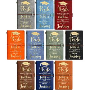 10 Pcs 2024 Graduation Gifts Graduation Leather Journal Notebooks Inspirational Diary Notebook Vintage 136 Pages Leather Bound Travel Journal for Graduates College Writing School Supplies
