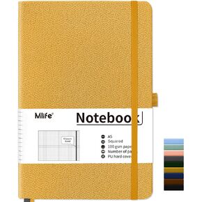 Mlife A5 Dotted Notebooks - Dotted Grid Journal with Pen Holder, Dotted Journal Notebook 100 GSM Bleedproof Paper,200 Pages Number Notebook for Writing, Hardcover Dot Journal with Inside Pocket(Black)