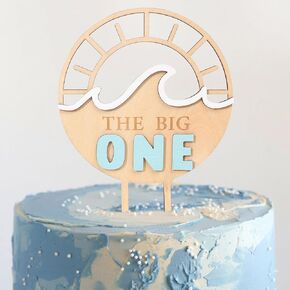 The Big One Wood Cake Topper - Surf 1st Birthday Cake Topper, Wave One Cake Topper, The Big One 1st Birthday Decoration, Beach First Birthday Decor for Boys，Sun Wave 1st Birthday Party Decor
