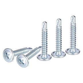 #8x1 Sheet Metal Screws - 120 Pack - for Wood, Furniture - Carbon Steel Phillips Round Head Washer Drill Tail Self Tapping Screws - Blue White