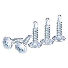 #8x1 Sheet Metal Screws - 120 Pack - for Wood, Furniture - Carbon Steel Phillips Round Head Washer Drill Tail Self Tapping Screws - Blue White
