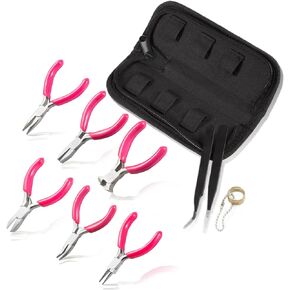 6PCS Mini Jewelry Pliers Set, 3 Inches Pliers Set with Long Nose Pliers Bent Nose Pliers Wire Cutters End Cutting Pliers Flat Nose Pliers Bead Chain Electronics Tweezers Jump Ring Opener