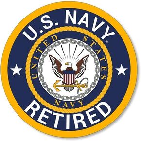 Round U.S. Navy Retired Sticker (Naval Vet Veteran Bumper USS us ret Sailor Officer Vinyl (3 inch) USN Licensed