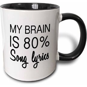 3dRose My Brain is 80 Percent Song Lyrics Mug, 11 oz, Black