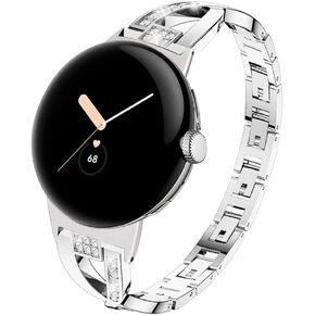 Compatible for Google Pixel Watch 2 Bands,Women [No Gap] Metal Replacement Chain Bling Jewelry Bracelet Rhinestone Pixel Watch Strap Wristband for Google Pixel Watch 2/1 Accessories