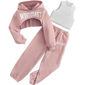 Verdusa Girl's 3 Piece Outfits Letter Print Hoodie Sweatshirt and Tank Top with Pants