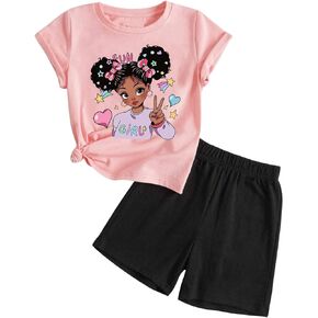 SOLY HUX Girl's Clothing Sets Cute Graphic Short Sleeve Tee and Shorts Set 2 Piece Outfits
