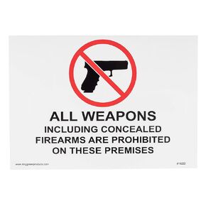Zing Green Products 1822S Recycled Polystyrene "All Weapons Prohibited" Label, Self-Adhesive, 7" Length, 5" Width, Pack of 2