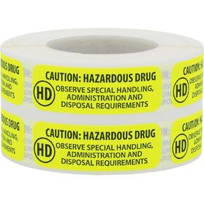 Caution: Hazardous Drug: Observe Special HANDLING, Administration and Disposal Requirements Medical Healthcare Labels, 0.5 x 1.5 Inches in Size, 500 Labels on a Roll