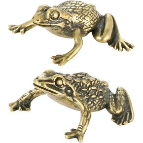 MAGICLULU Feng Shui Money Frog & Toad Figurine, 2pcs Brass Home Decor, Wealth Attraction Collectible, Golden, Metallic Color Family, 1.18x0.79x0.59in