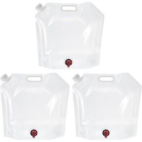 PATIKIL 2.6 Gallon Collapsible Water Container Bag with Spigot, 3 Pack PE Folding Water Jug Carrier for Camping, Hiking, Emergency Water Storage, White