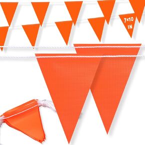 105ft Pennant Banner Flags, 7"x10" Fluorescent Red Safety Flagging Banner Warning Flags for Construction Site/Traffic Control/Boundary Barrier Signs, Perimeter Marking Flags on String, 45 Flags