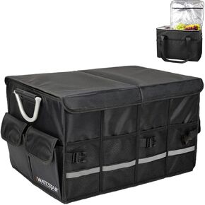 wattstar Trunk Organizer With Isulated Grocery Bag, Black Car Organizer, Collapsible Car Trunk Organizer For SUV, Sedan And Truck, Car Storage Organizer With Aluminum Alloy Handle For Men And Women
